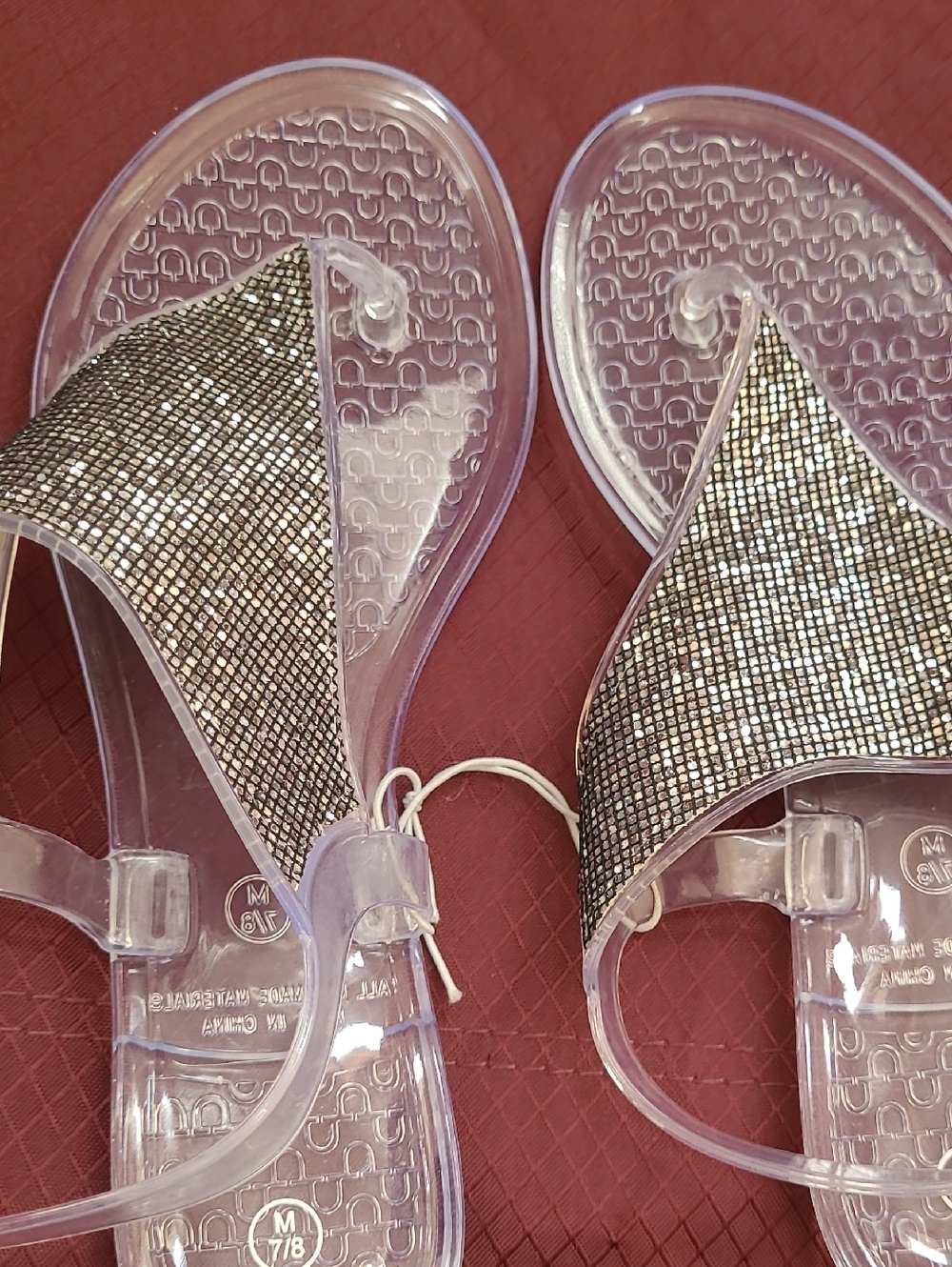 Clear Jelly Sandals with Silver Glitter Straps- New! Size 7/8